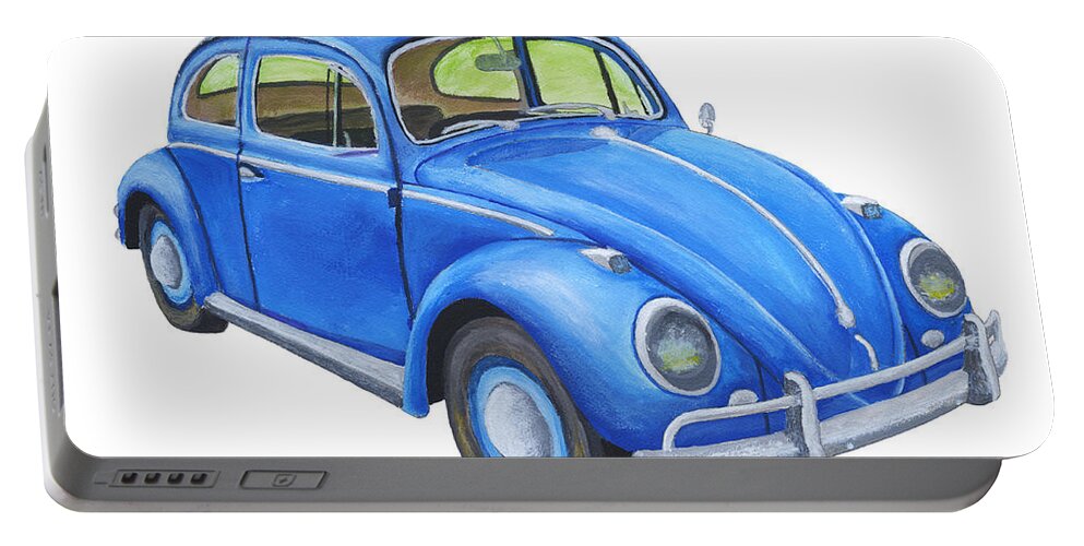 Bug Portable Battery Charger featuring the painting Blue Volkswagon Beetle Painting by Keith Webber Jr