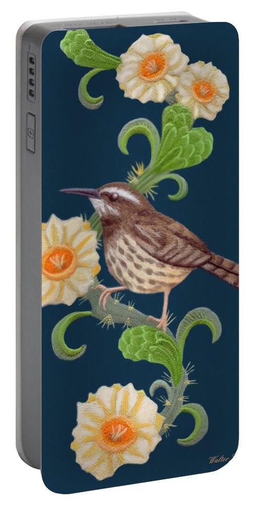  Cactus Wren Portable Battery Charger featuring the digital art Cactus Wren by Walter Colvin