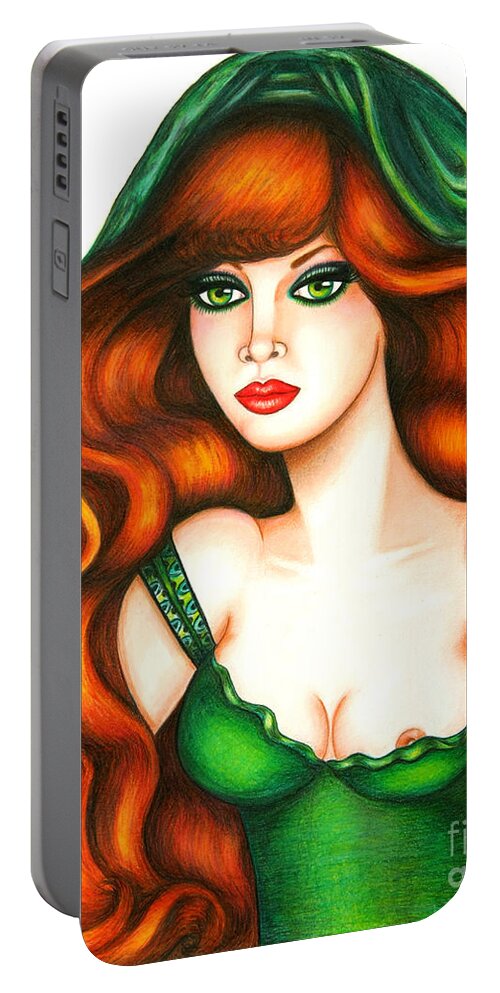 Art Portable Battery Charger featuring the drawing Daring Red by Tara Shalton