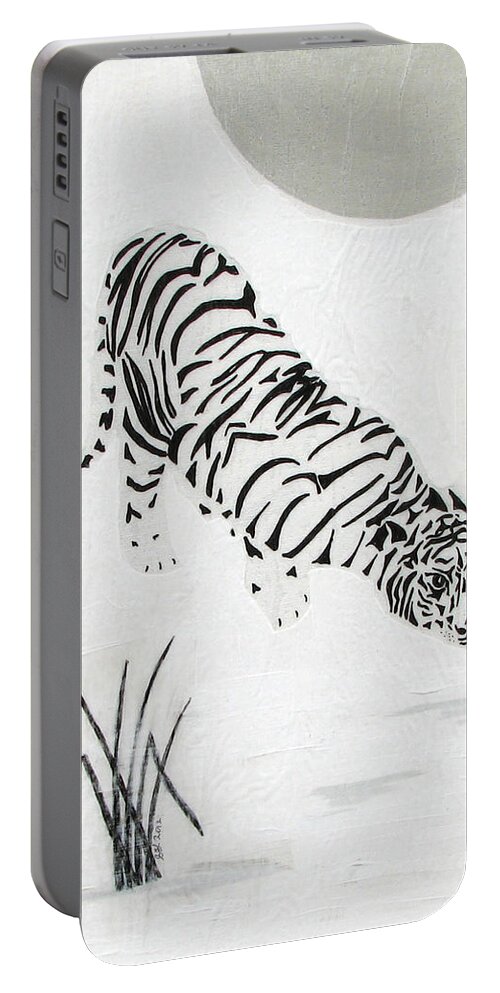 Tiger Portable Battery Charger featuring the painting Drinking by Moonlight by Stephanie Grant