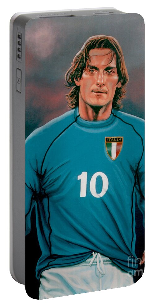 Francesco Totti Portable Battery Charger featuring the painting Francesco Totti 2 by Paul Meijering