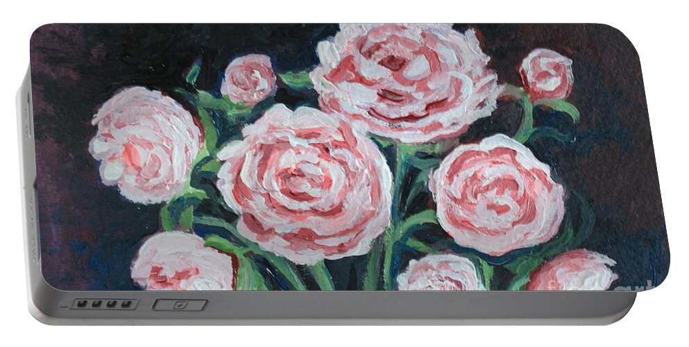 Peonies Portable Battery Charger featuring the painting Graceful Peonies by Elizabeth Robinette Tyndall