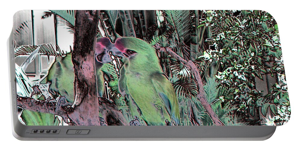 Nature Portable Battery Charger featuring the photograph Green Parrots. Art design by Oksana Semenchenko