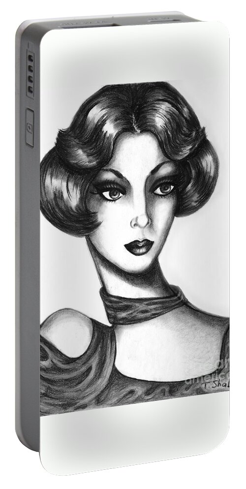 Art Portable Battery Charger featuring the drawing Lady by Tara Shalton
