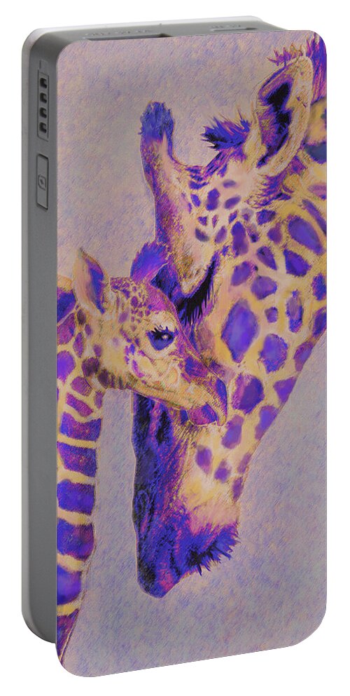 Giraffe Portable Battery Charger featuring the digital art Loving Purple Giraffes by Jane Schnetlage