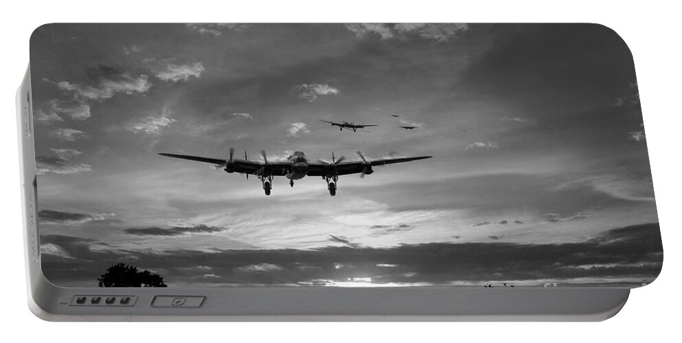 Lancaster Bombers Portable Battery Charger featuring the digital art Made It Home - Mono by Airpower Art