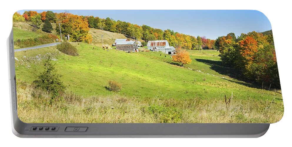 Farm Portable Battery Charger featuring the photograph Maine Farm On Side Of Hill In Autumn by Keith Webber Jr