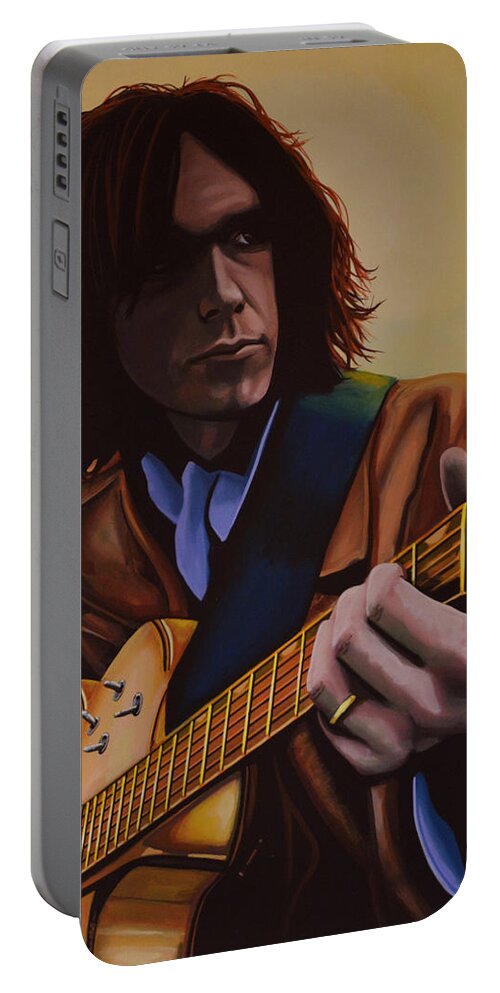 Neil Young Portable Battery Charger featuring the painting Neil Young Painting by Paul Meijering