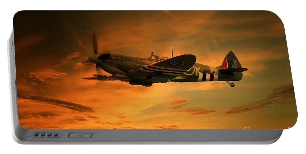 Spitfire Art Portable Battery Charger featuring the digital art Spitfire Glory by Airpower Art