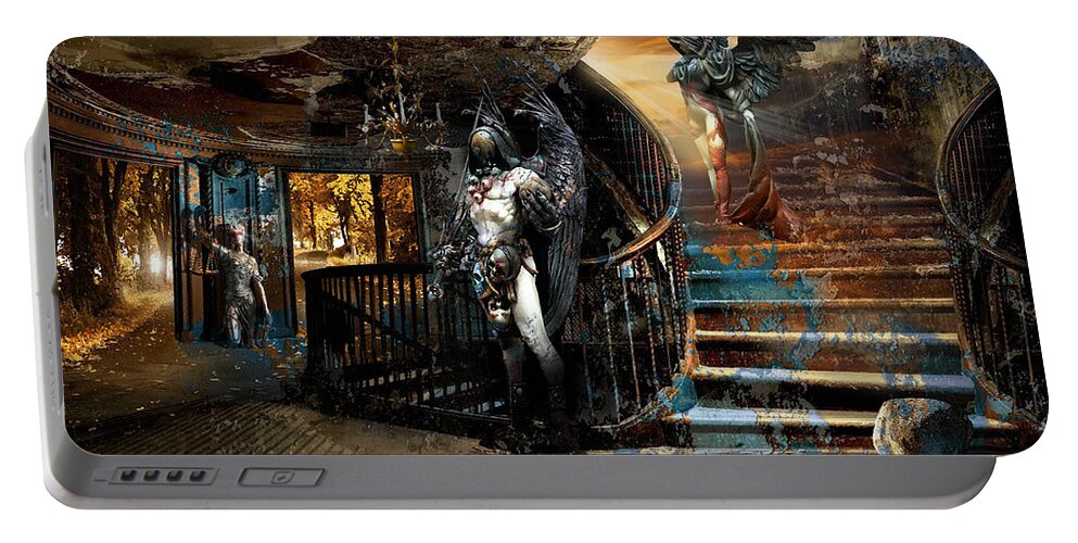 Angel Grim Reaper Femida Portable Battery Charger featuring the digital art Stairway to Heaven vs. Stairwell to Hell by George Grie