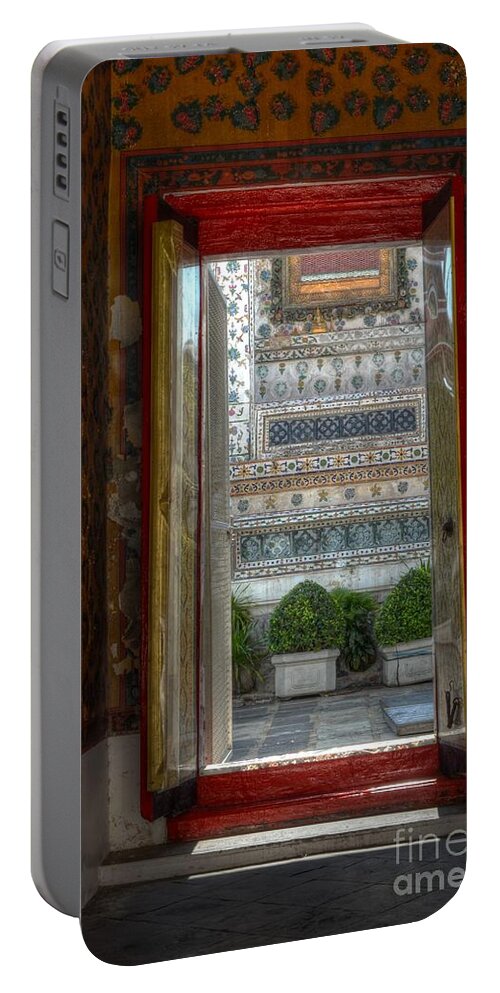 Michelle Meenawong Portable Battery Charger featuring the photograph Temple Door by Michelle Meenawong