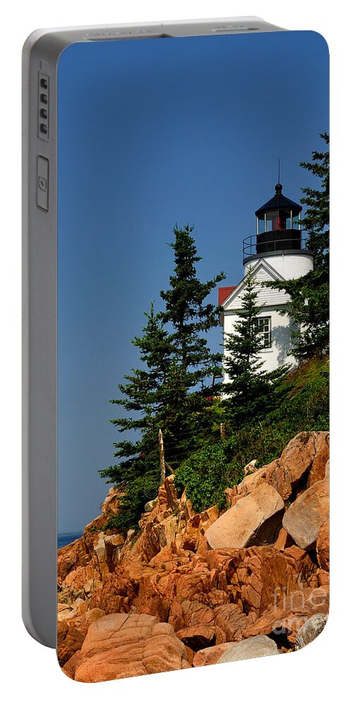 Bass Harbor Portable Battery Charger featuring the photograph Bass Harbor Head Light - Acadia by Mark Valentine