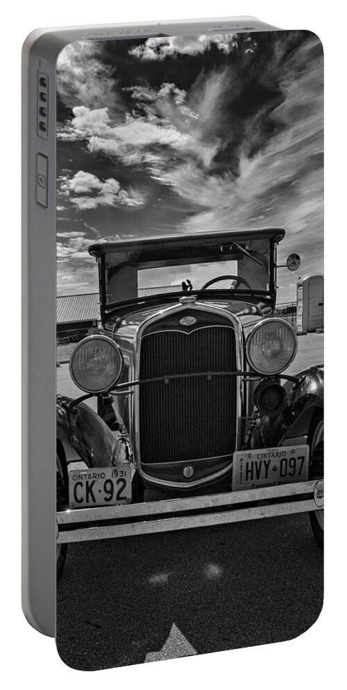 Ford Portable Battery Charger featuring the photograph 1931 Model T Ford monochrome by Steve Harrington