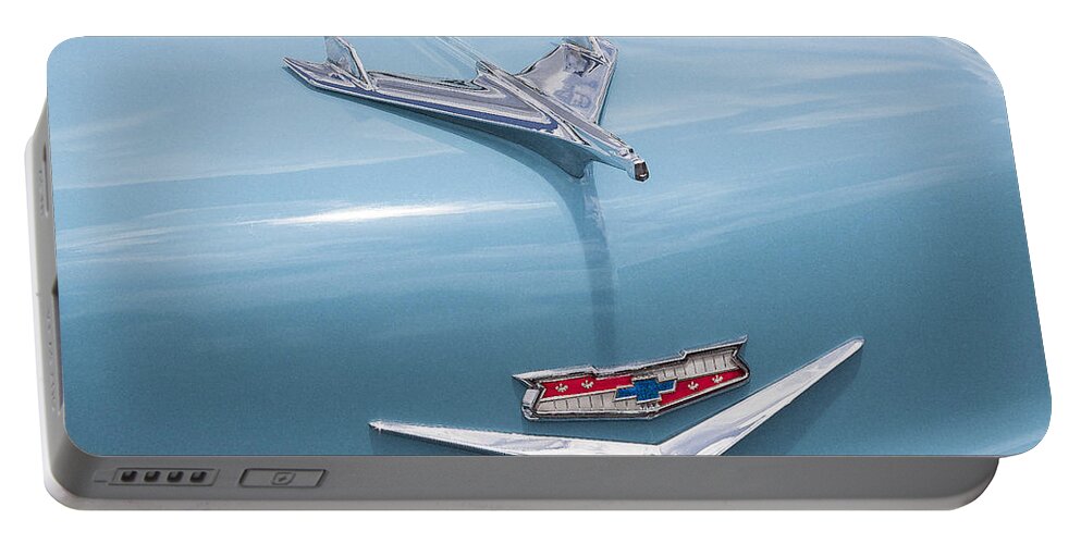 1956 Chevrolet Portable Battery Charger featuring the photograph 1956 Chevrolet Hood Ornament #3 by Rich Franco