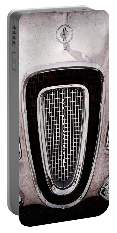 1958 Edsel Pacer Grille Emblem Portable Battery Charger featuring the photograph 1958 Edsel Pacer Grille Emblem - Hood Ornament by Jill Reger