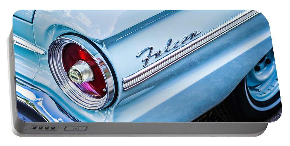 1963 Ford Falcon Futura Convertible Taillight Emblem Portable Battery Charger featuring the photograph 1963 Ford Falcon Futura Convertible Taillight Emblem by Jill Reger