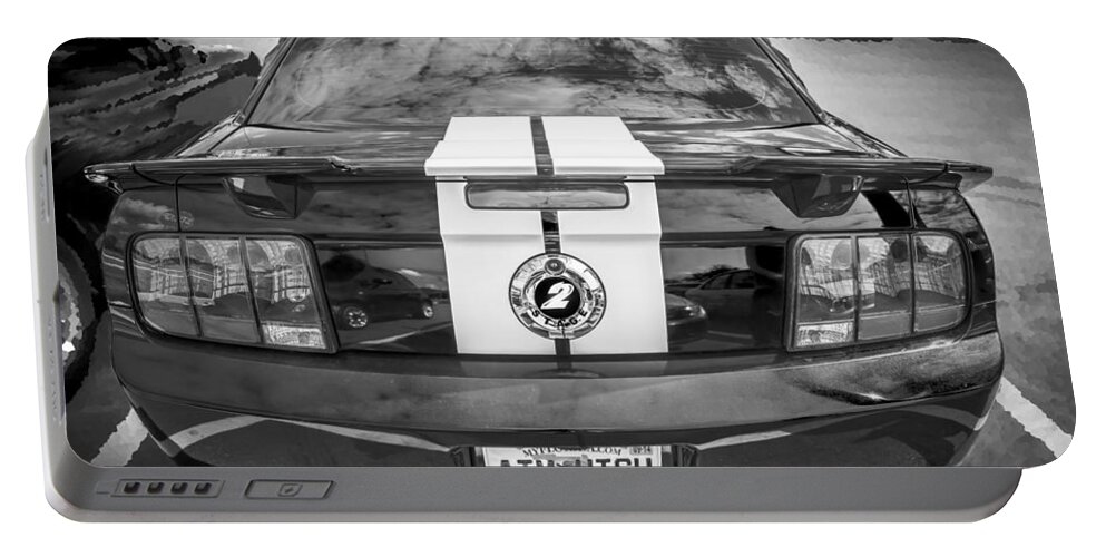 2008 Mustang Portable Battery Charger featuring the photograph 2008 Ford Shelby Mustang with the Roush Stage 2 Package BW by Rich Franco