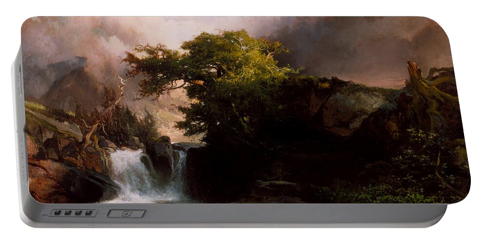 Land Portable Battery Charger featuring the painting A Mountain Stream by Thomas Moran