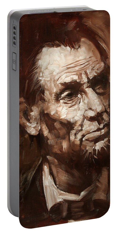 Abraham Lincoln Portable Battery Charger featuring the painting Abraham Lincoln by Ylli Haruni