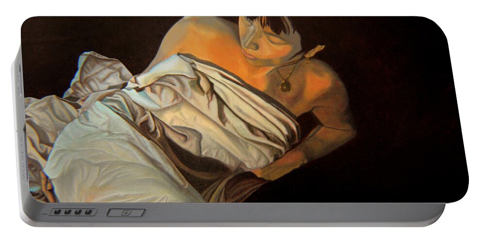 Semi-nude Portable Battery Charger featuring the painting 1 Am by Thu Nguyen