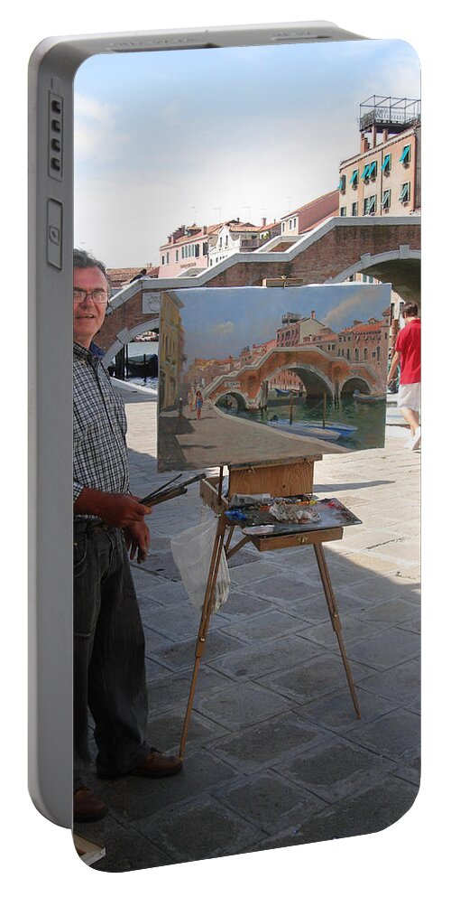 Ylli Haruni Portable Battery Charger featuring the photograph Artist at Work Venice by Ylli Haruni