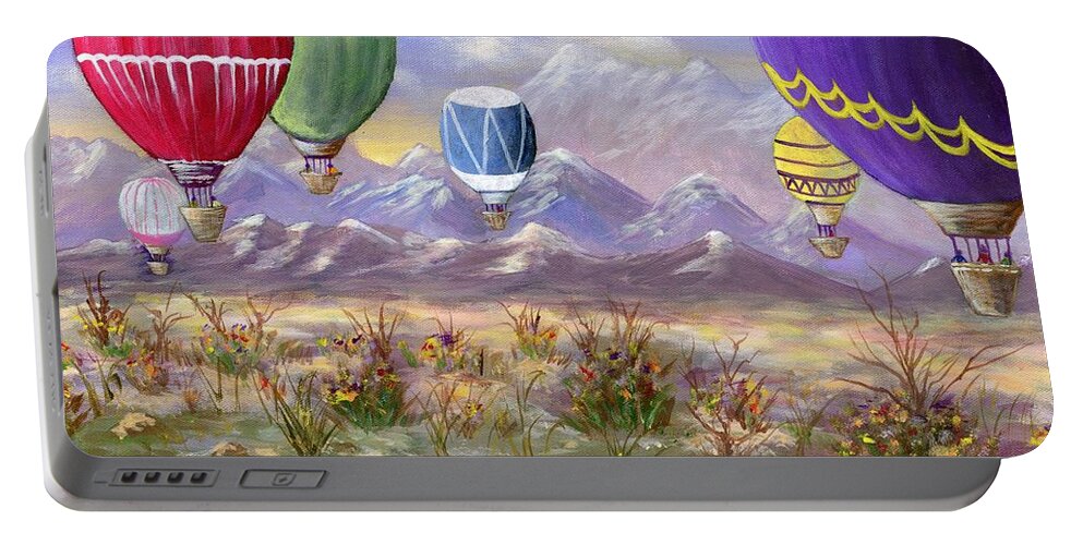 Hot Air Balloon Portable Battery Charger featuring the painting Balloons #1 by Jamie Frier