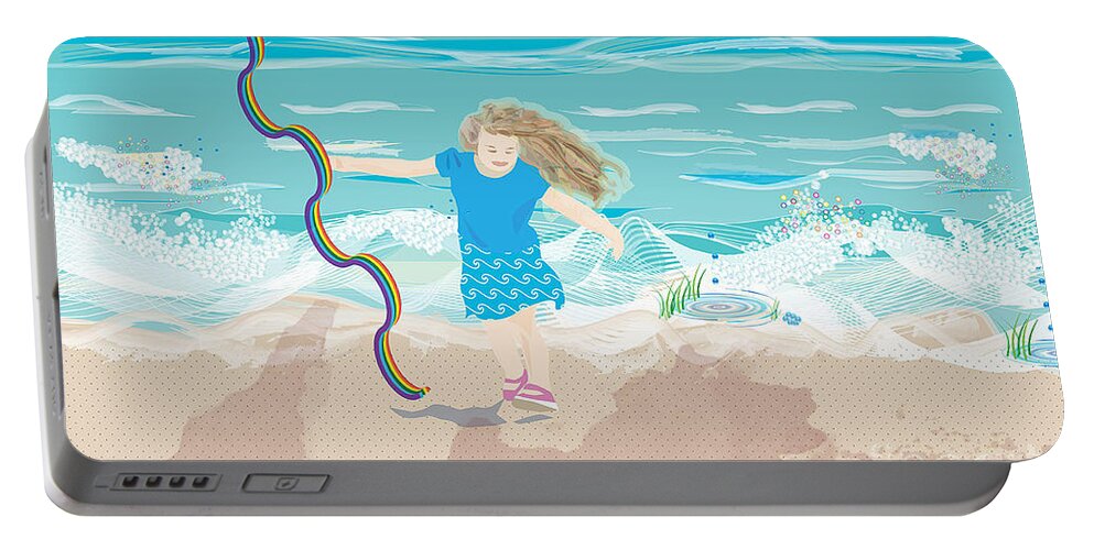Beach Girl Portable Battery Charger featuring the digital art Beach Rainbow Girl by Kim Prowse