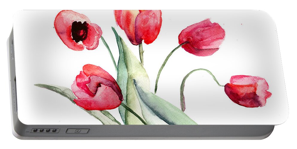 Backdrop Portable Battery Charger featuring the painting Beautiful Tulips flowers #1 by Regina Jershova