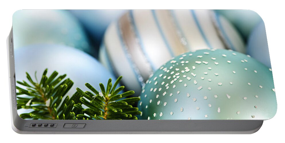 Christmas Portable Battery Charger featuring the photograph Blue Christmas ornaments 2 by Elena Elisseeva