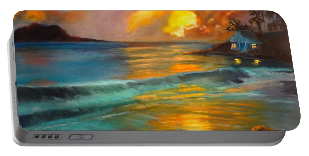 Blues Portable Battery Charger featuring the painting Blue Sunset by Jenny Lee