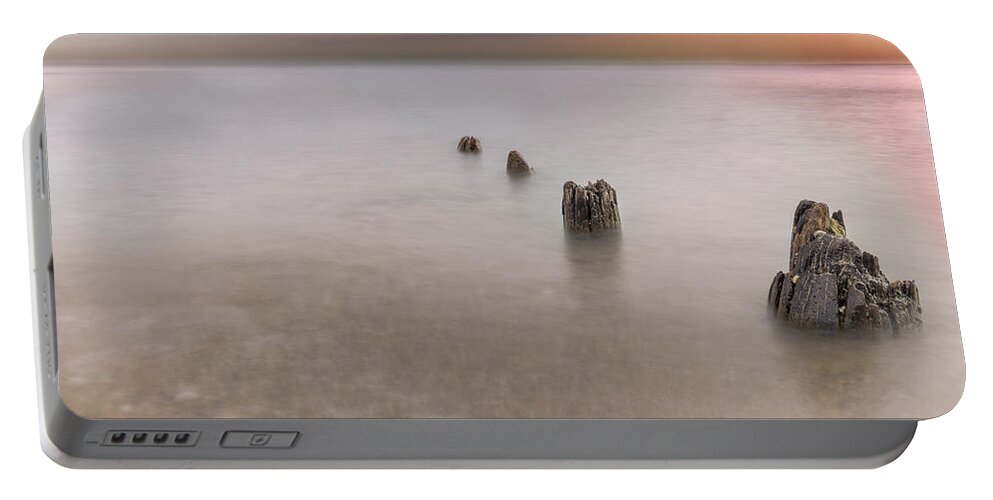 Lake Michigan Portable Battery Charger featuring the photograph Breakwater #1 by Peter Lakomy
