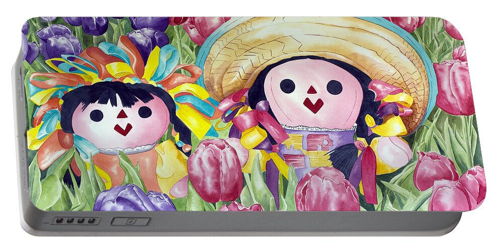 Girls Portable Battery Charger featuring the painting Brings May Flowers by Kandyce Waltensperger