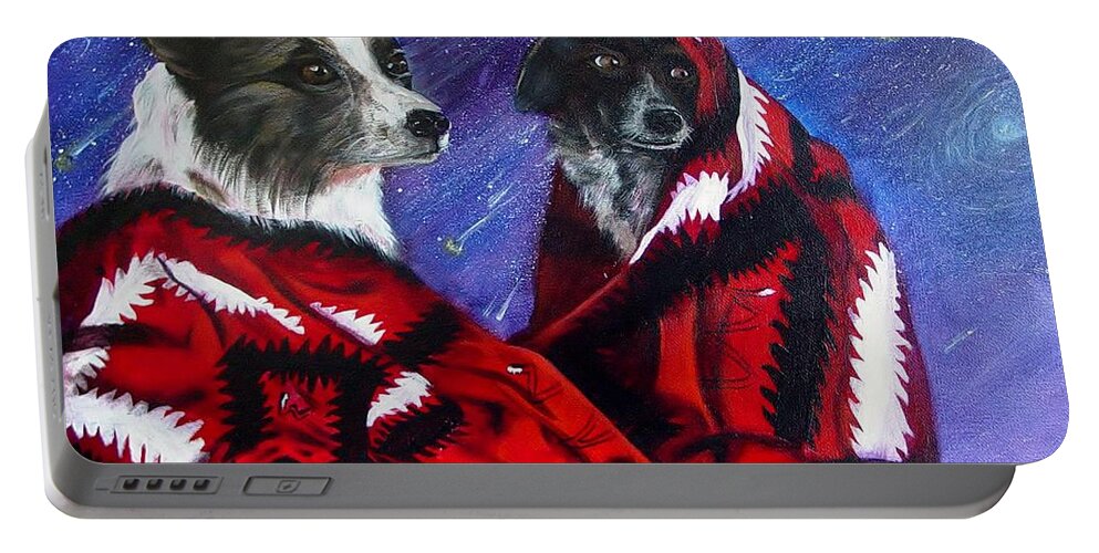 Surreal Portable Battery Charger featuring the painting Bro and Tracy #1 by Sherry Strong