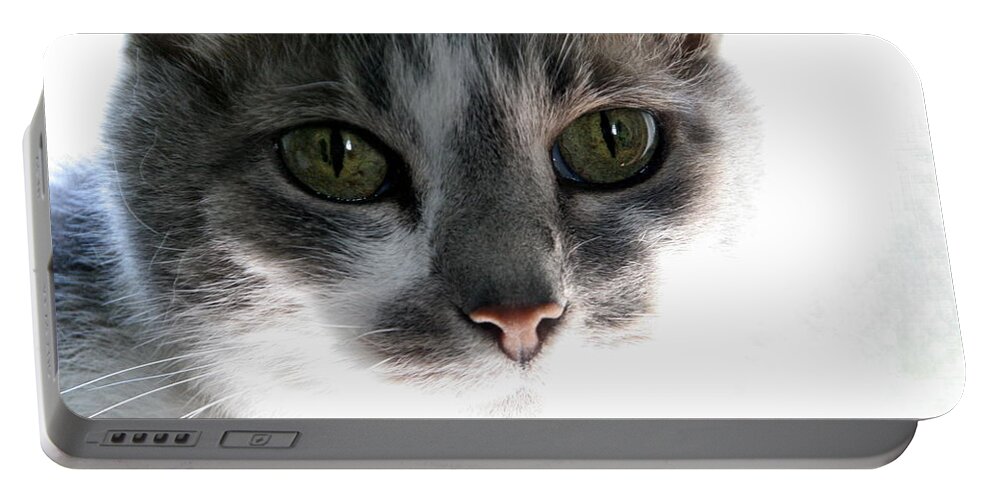 Feline Portable Battery Charger featuring the photograph Gray Cat with Green Eyes by Valerie Collins