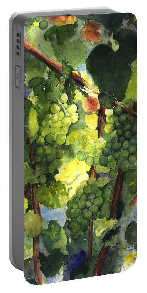 Green Grapes Portable Battery Charger featuring the painting Chardonnay au Soliel by Maria Hunt