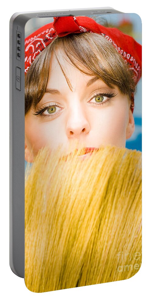 Pinup Portable Battery Charger featuring the photograph Cleaning by Jorgo Photography