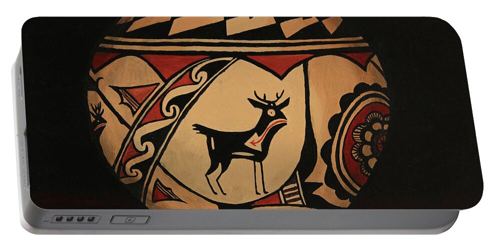 Native American Pottery Portable Battery Charger featuring the painting Deer #1 by Petra Stephens