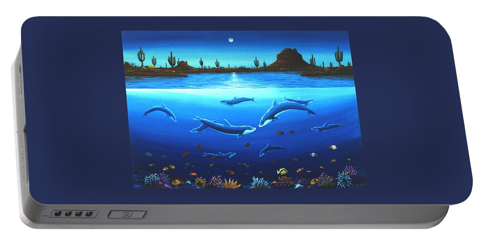 Dolphins Portable Battery Charger featuring the painting Desert Dolphins #1 by Lance Headlee