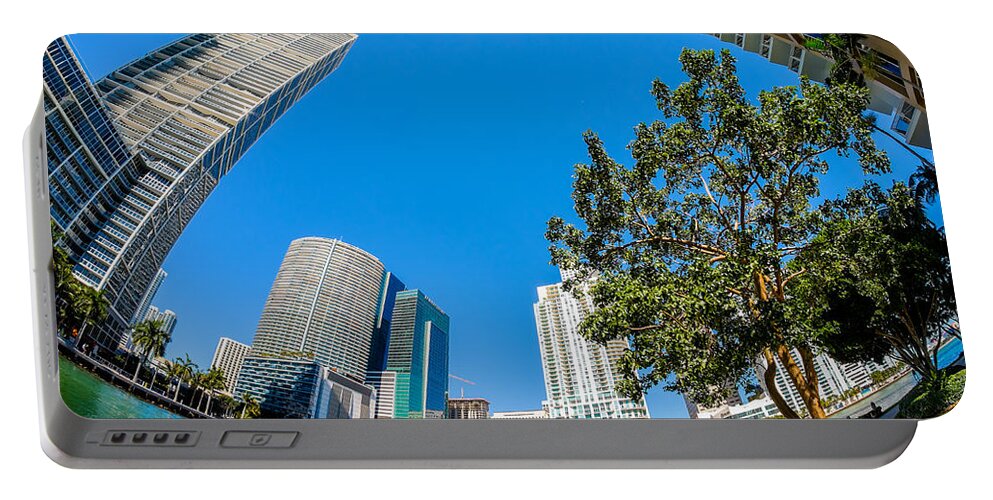 Architecture Portable Battery Charger featuring the photograph Downtown Miami Fisheye #1 by Raul Rodriguez