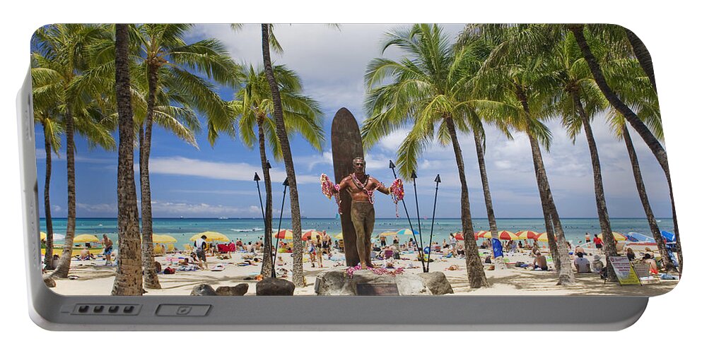 Afternoon Portable Battery Charger featuring the photograph Duke Kahanamoku statue #1 by M Swiet Productions