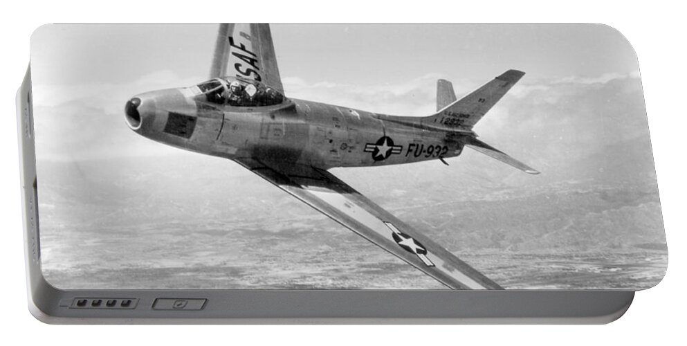 Science Portable Battery Charger featuring the photograph F-86 Sabre, First Swept-wing Fighter by Science Source