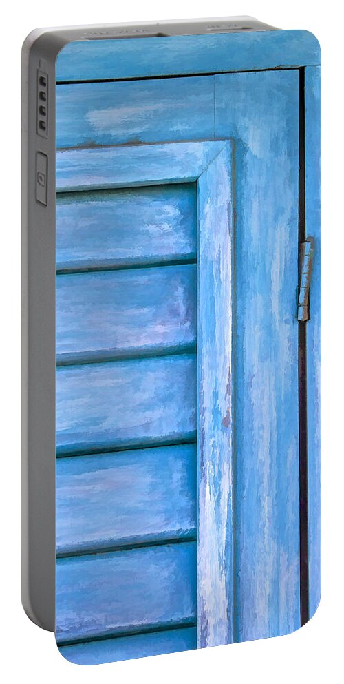 Abstract Portable Battery Charger featuring the photograph Faded Blue Shutter III #1 by David Letts