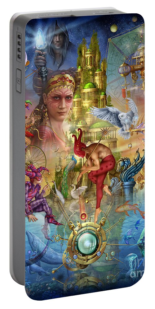 Ciro Marchetti Portable Battery Charger featuring the digital art Fantasy Island #1 by MGL Meiklejohn Graphics Licensing