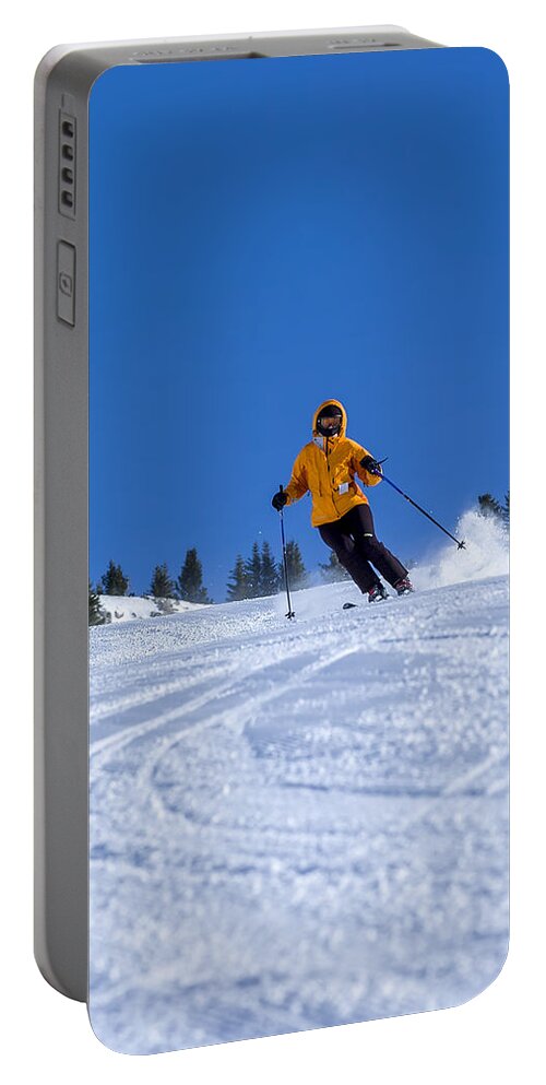 Blue Portable Battery Charger featuring the photograph First Run #1 by Sebastian Musial