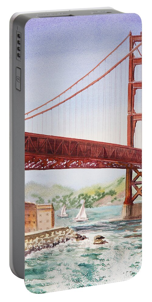 Golden Portable Battery Charger featuring the painting Golden Gate Bridge San Francisco #4 by Irina Sztukowski