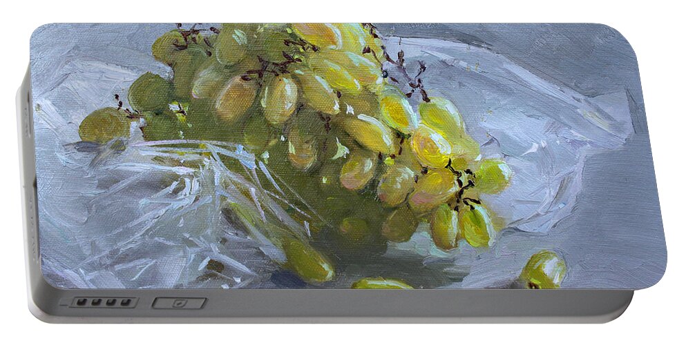 Grapes Portable Battery Charger featuring the painting Grapes by Ylli Haruni