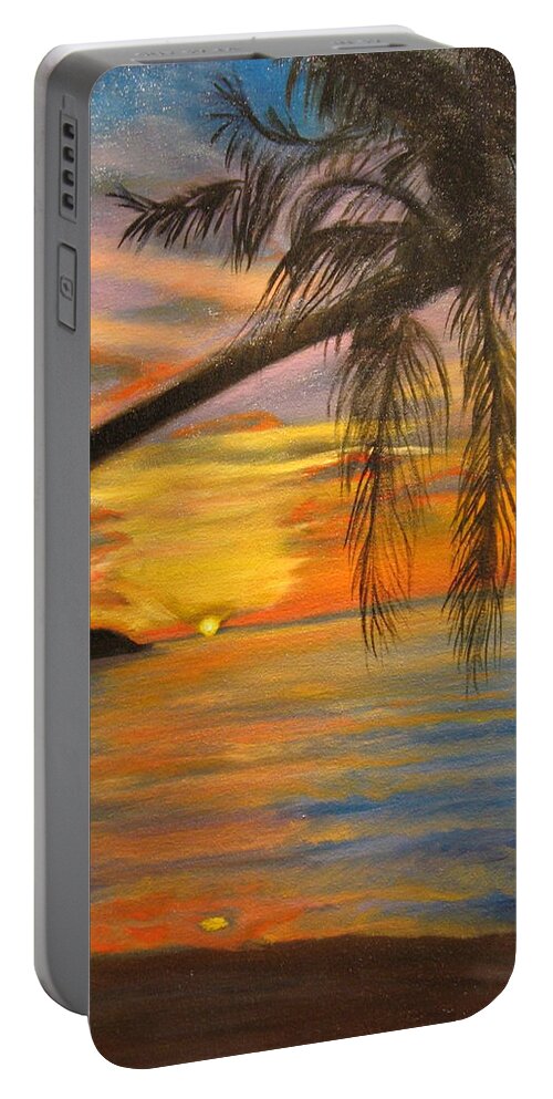 Beach Portable Battery Charger featuring the painting Hawaiian Sunset 11 by Jenny Lee
