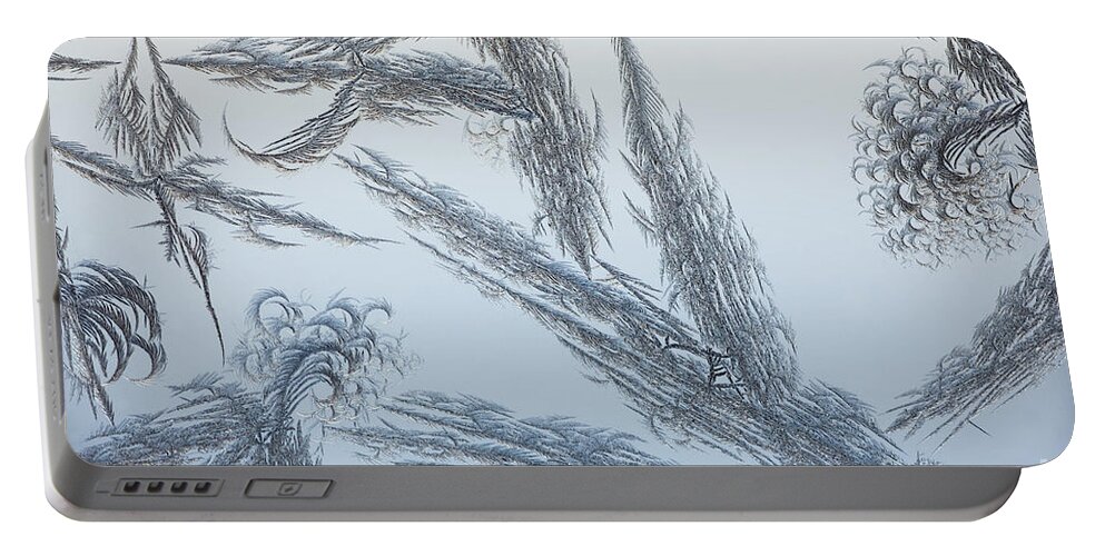 Abstract Portable Battery Charger featuring the photograph Ice-flowers Frost Pattern Tracery On Frost Window #1 by Stephan Pietzko