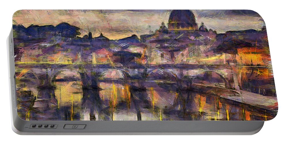 Rome Portable Battery Charger featuring the photograph Illuminated bridge in Rome Italy #1 by Sophie McAulay
