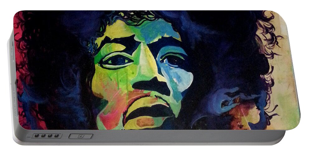  Portable Battery Charger featuring the painting Jimi by Femme Blaicasso